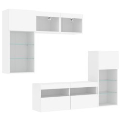 Unités murales TV avec LED 5 pcs blanc bois d'ingénierie 616759616759