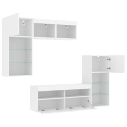 Unités murales TV avec LED 5 pcs blanc bois d'ingénierie 616759616759
