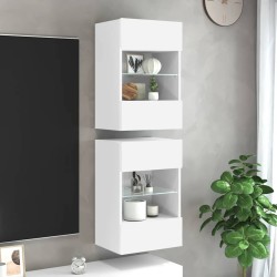 Meubles muraux avec lumières LED pour TV 2 pcs blanc 40x30x60,5 cm 616763616763