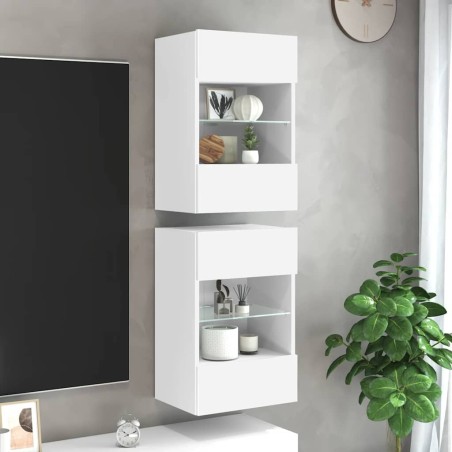 Meubles muraux avec lumières LED pour TV 2 pcs blanc 40x30x60,5 cm 616763616763