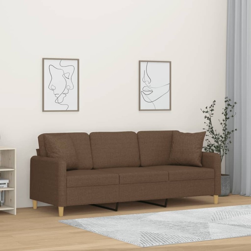 Canapé 3 places avec oreillers décoratifs marron 180 cm tissu 616764616764