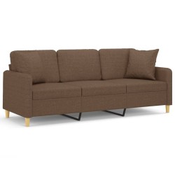 Canapé 3 places avec oreillers décoratifs marron 180 cm tissu 616764616764