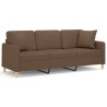 Canapé 3 places avec oreillers décoratifs marron 180 cm tissu 616764616764