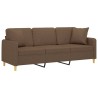 Canapé 3 places avec oreillers décoratifs marron 180 cm tissu 616764616764