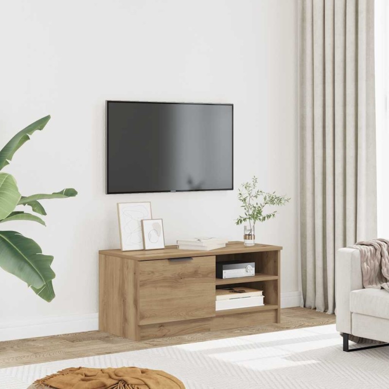 Meuble TV chêne artisanal 80x35x36,5 cm bois d'ingénierie 616778616778