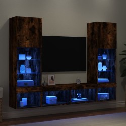 Unités murales TV avec LED 5 pcs chêne fumé bois d'ingénierie 616783616783