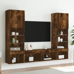 Unités murales TV avec LED 5 pcs chêne fumé bois d'ingénierie 616783616783