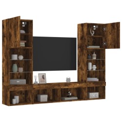 Unités murales TV avec LED 5 pcs chêne fumé bois d'ingénierie 616783616783