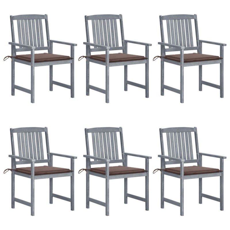 Chaises de jardin et coussins lot de 6 Bois acacia massif Gris 616787616787