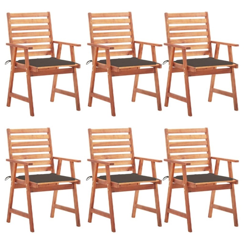 Chaises à manger d'extérieur lot de 6 et coussins Acacia massif 616788616788