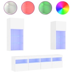 Unités murales TV avec LED 5 pcs blanc bois d'ingénierie 616795616795