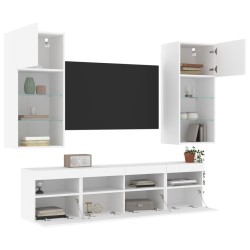 Unités murales TV avec LED 5 pcs blanc bois d'ingénierie 616795616795