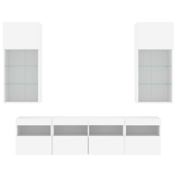 Unités murales TV avec LED 5 pcs blanc bois d'ingénierie 616795616795