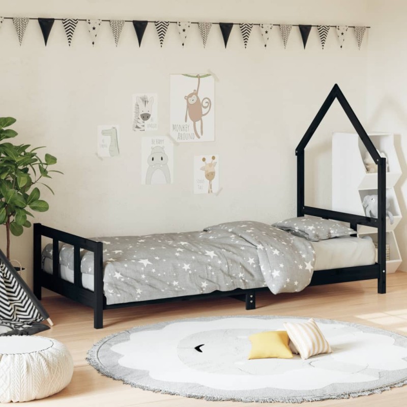 Cadre de lit pour enfants noir 90x190 cm bois de pin massif 616807616807