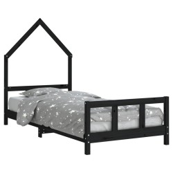 Cadre de lit pour enfants noir 90x190 cm bois de pin massif 616807616807