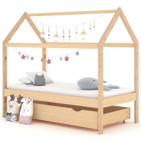 Cadre de lit pour enfant et un tiroir bois pin massif 80x160 cm 616809616809