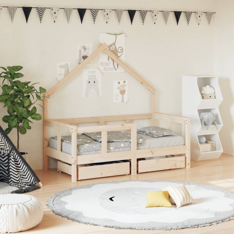Cadre de lit enfant avec tiroirs 70x140 cm bois de pin massif 616811616811