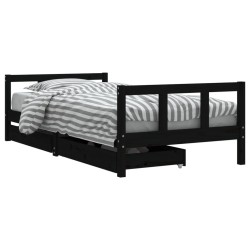 Cadre de lit d'enfants tiroirs noir 90x190cm bois de pin massif 616813616813