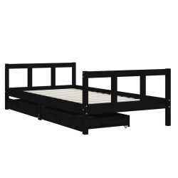 Cadre de lit d'enfants tiroirs noir 90x190cm bois de pin massif 616813616813