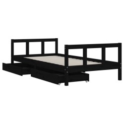 Cadre de lit d'enfants tiroirs noir 90x190cm bois de pin massif 616813616813