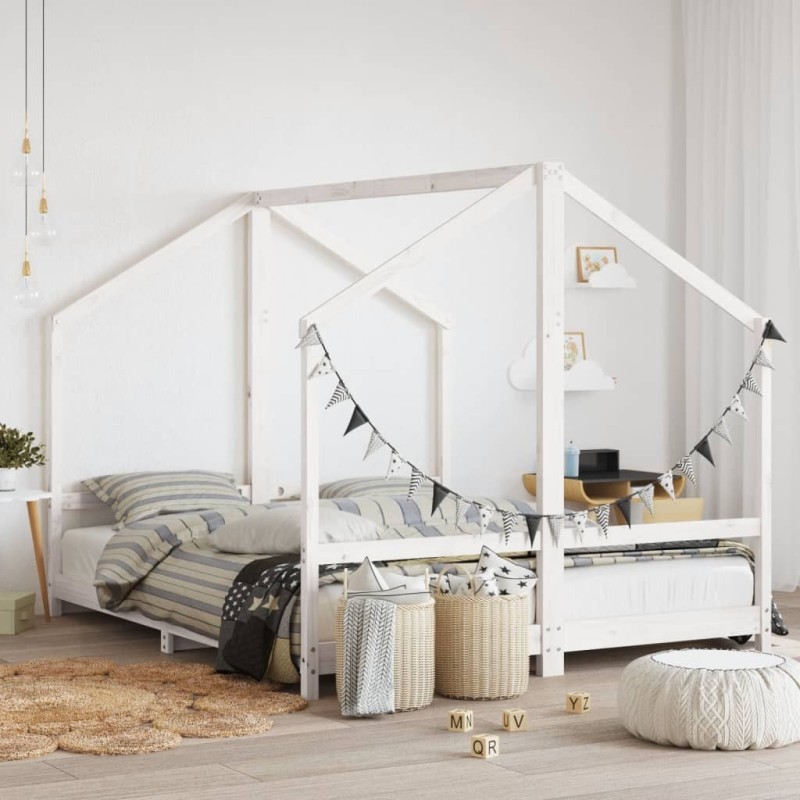 Cadre de lit d'enfant blanc 2x(80x200) cm bois de pin massif 616814616814