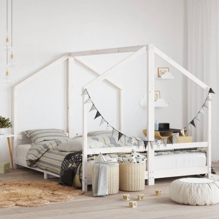 Cadre de lit d'enfant blanc 2x(80x200) cm bois de pin massif 616814616814