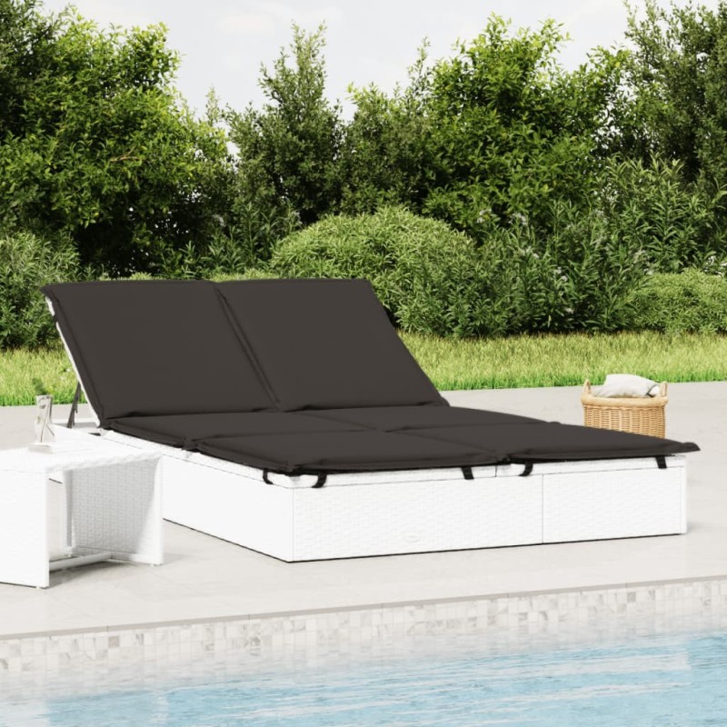 Chaise longue à 2 places avec coussins blanc résine tressée 616818616818
