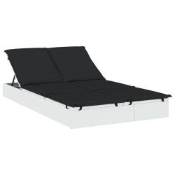 Chaise longue à 2 places avec coussins blanc résine tressée 616818616818