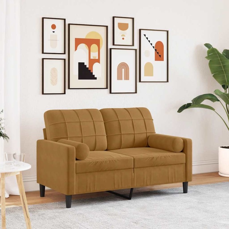 Canapé 2 places avec oreillers décoratifs brun 120 cm velours 616822616822