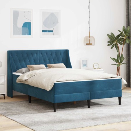 Cadre de lit avec matelas Bleu 140 x 200 cm Velours 616825616825