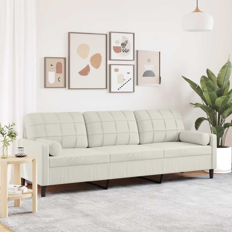 Canapé 3 places avec oreillers décoratifs crème 210 cm velours 616828616828