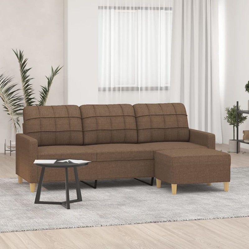Canapé à 3 places avec repose-pieds Marron 180 cm Tissu 616831616831