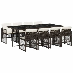 Ensemble à manger de jardin et coussins 9 pcs marron poly rotin 616832616832
