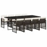 Ensemble à manger de jardin et coussins 9 pcs marron poly rotin 616832616832