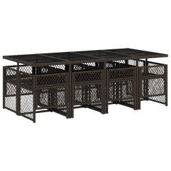 Ensemble à manger de jardin et coussins 9 pcs marron poly rotin 616832616832