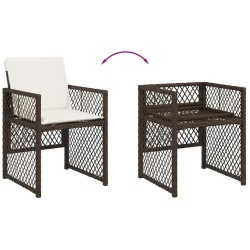 Ensemble à manger de jardin et coussins 9 pcs marron poly rotin 616832616832
