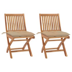 Chaises de jardin lot de 2 et coussins beige Bois teck massif 616840616840
