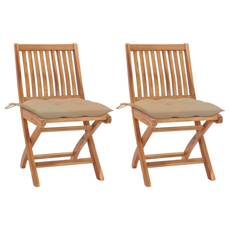Chaises de jardin lot de 2 et coussins beige Bois teck massif 616840616840