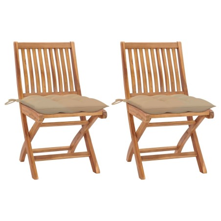 Chaises de jardin lot de 2 et coussins beige Bois teck massif 616840616840