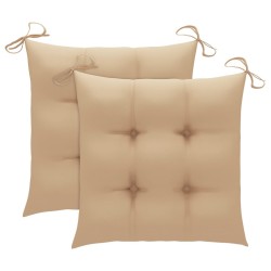 Chaises de jardin lot de 2 et coussins beige Bois teck massif 616840616840