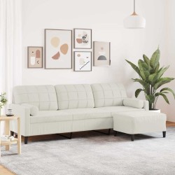 Canapé à 3 places avec repose-pieds Crème 210 cm Velours 616844616844