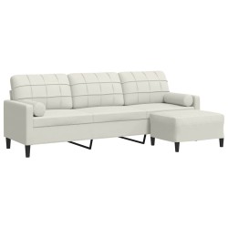 Canapé à 3 places avec repose-pieds Crème 210 cm Velours 616844616844
