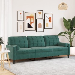 Canapé 3 places avec oreillers vert foncé 210 cm velours 616862616862