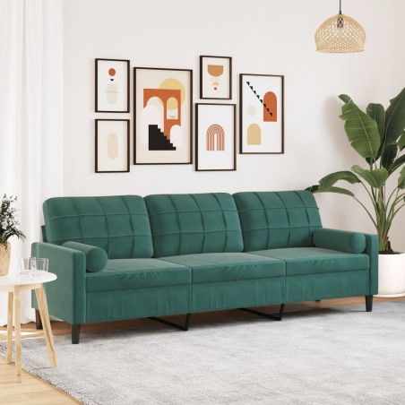 Canapé 3 places avec oreillers vert foncé 210 cm velours 616862616862