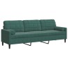 Canapé 3 places avec oreillers vert foncé 210 cm velours 616862616862