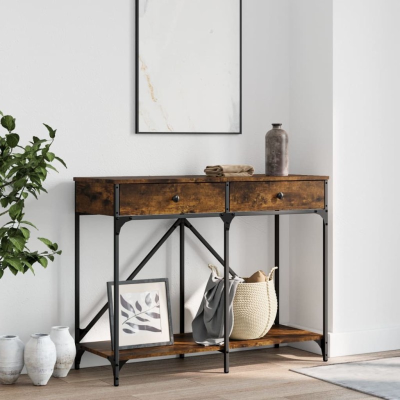 Table console chêne fumé 100x39x78,5 cm bois d'ingénierie 616887616887