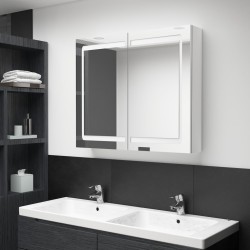 Armoire de salle de bain à miroir LED Blanc brillant 80x12x68cm 616895616895