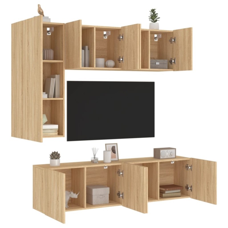 Unités murales TV 5 pcs chêne sonoma bois d'ingénierie 616909616909