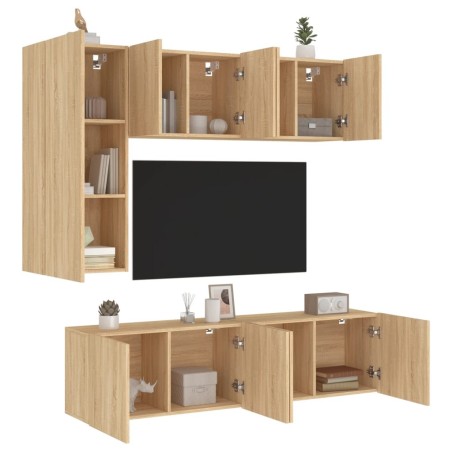 Unités murales TV 5 pcs chêne sonoma bois d'ingénierie 616909616909
