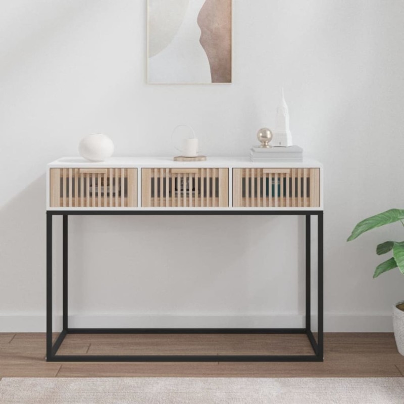 Table console blanc 105x30x75 cm bois d'ingénierie et fer 616926616926